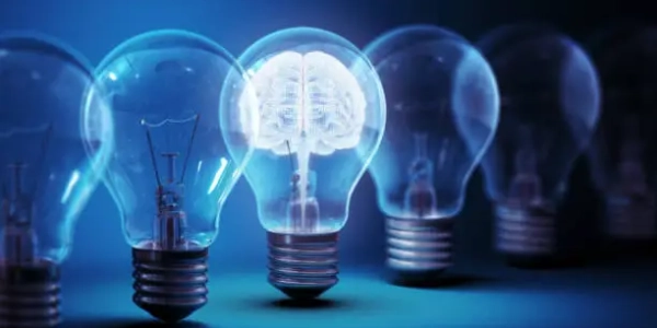 AI brain light bulb concept. 3D render