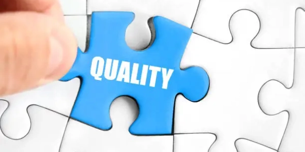 Hand inserts missing puzzle piece labeled 'QUALITY' - the missing element for completeness and excellence.